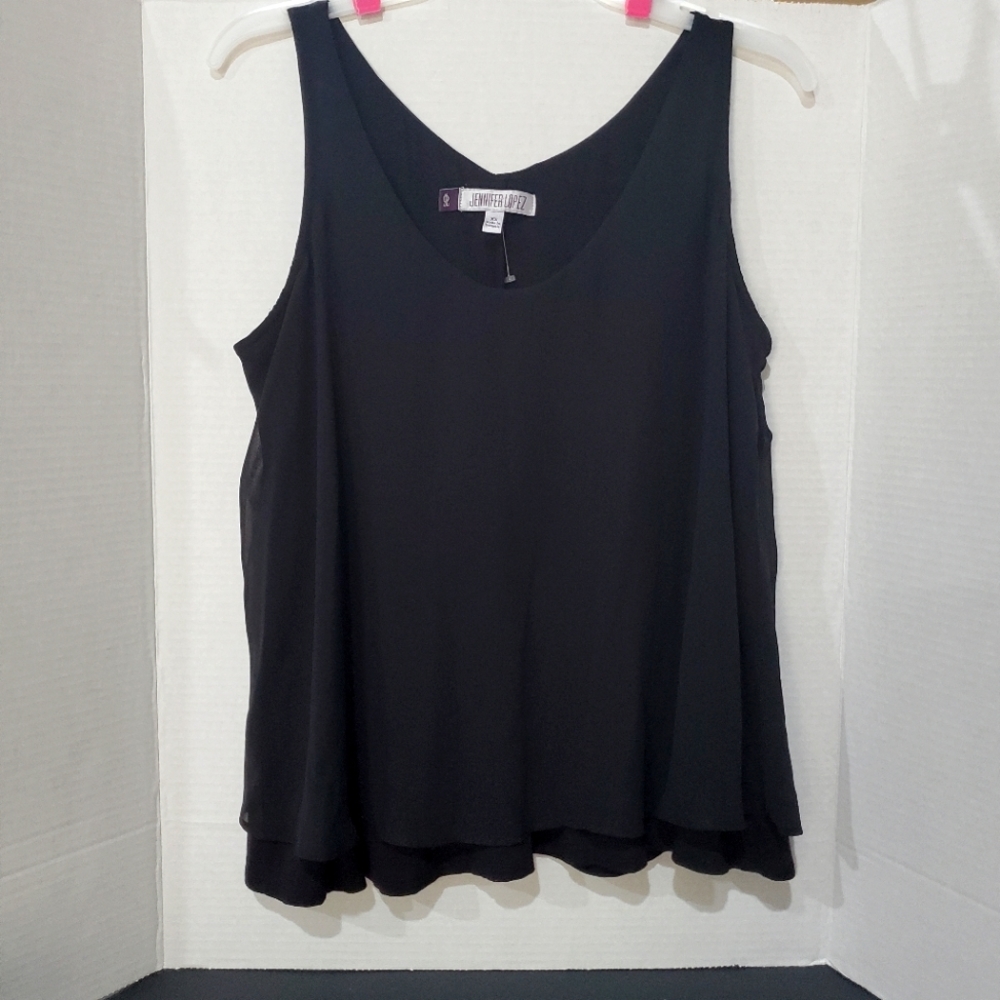 Jennifer Lopez All Black Crop Top Sheer Bodice Overlay Size XS L👀K